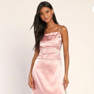 LuLus pink satin midi dress NWT.